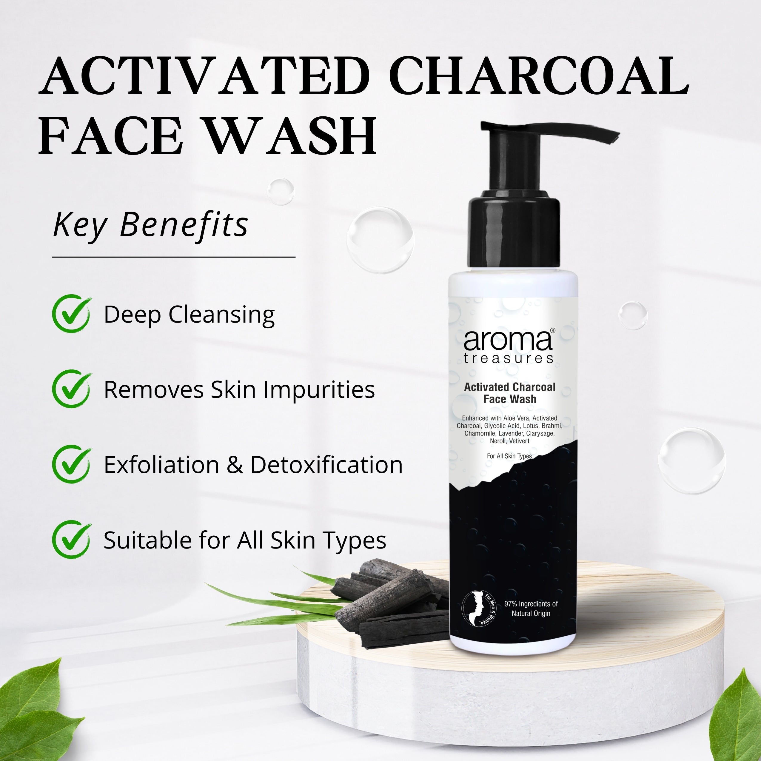 Activated Charcoal Face Wash (For All Skin Types)- 100ml