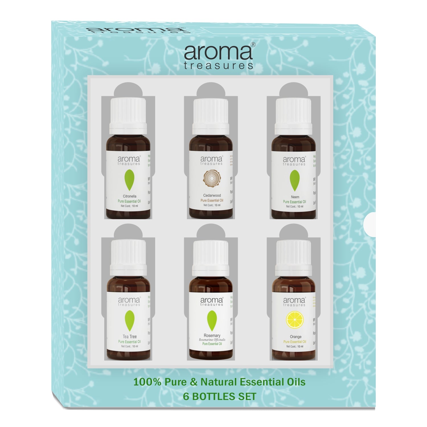Aroma Treasures Vibrant Essence Essential Oils gift Set, 6 Bottles x 10ml