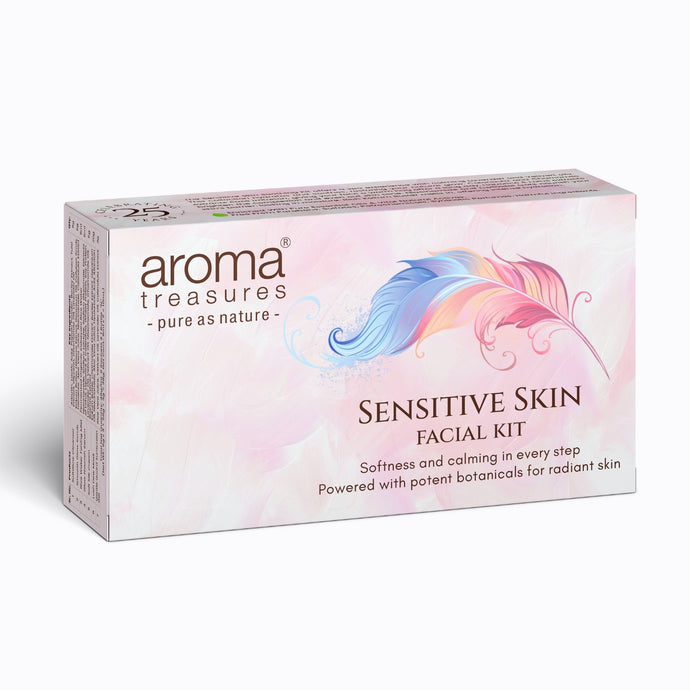 Aroma Treasures Sensitive Skin Soothing Facial Kit – With Lavender, Chamomile & Calendula (48 g/ml, 6 Sachets + 1 Bottle)