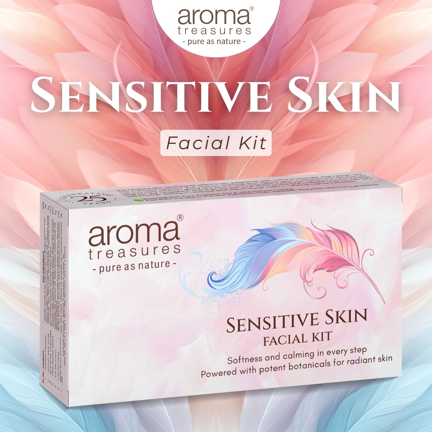 Aroma Treasures Sensitive Skin Soothing Facial Kit – With Lavender, Chamomile & Calendula (48 g/ml, 6 Sachets + 1 Bottle)