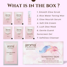 Load image into Gallery viewer, Aroma Treasures Sensitive Skin Soothing Facial Kit – With Lavender, Chamomile &amp; Calendula (48 g/ml, 6 Sachets + 1 Bottle)