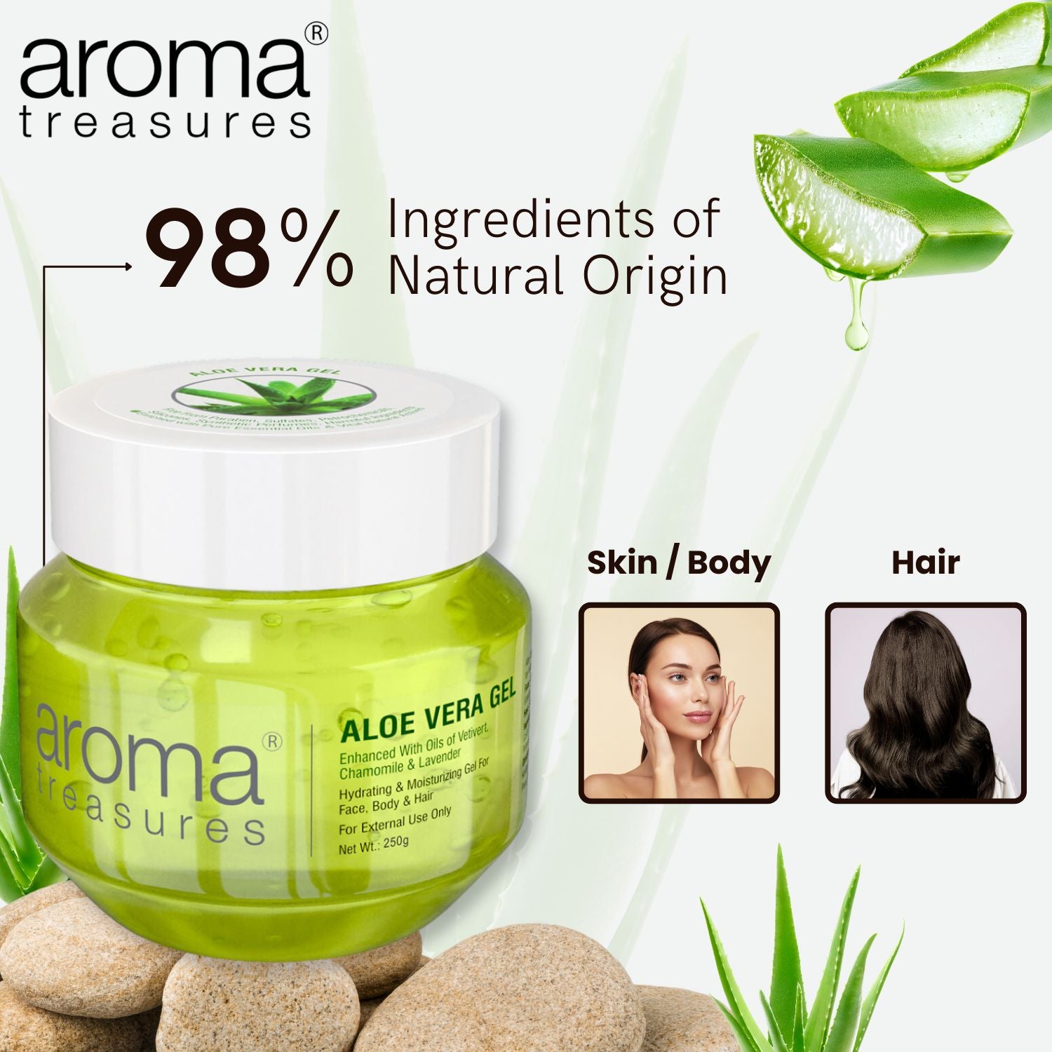 Aroma Treasures Aloe Vera Gel (Hydrating & Moisturizing Gel For Face, Body & Hair) - 250g