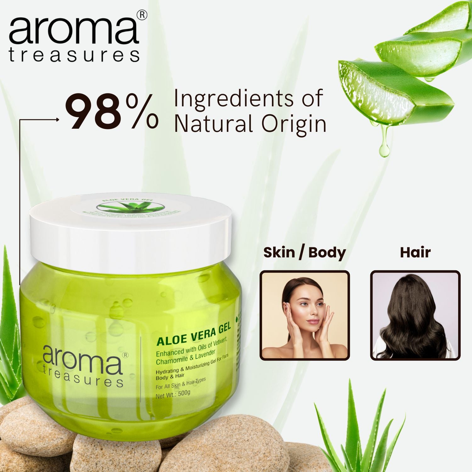 Aroma Treasures Aloe Vera Gel (Hydrating & Moisturizing Gel For Face, Body & Hair) - 500g