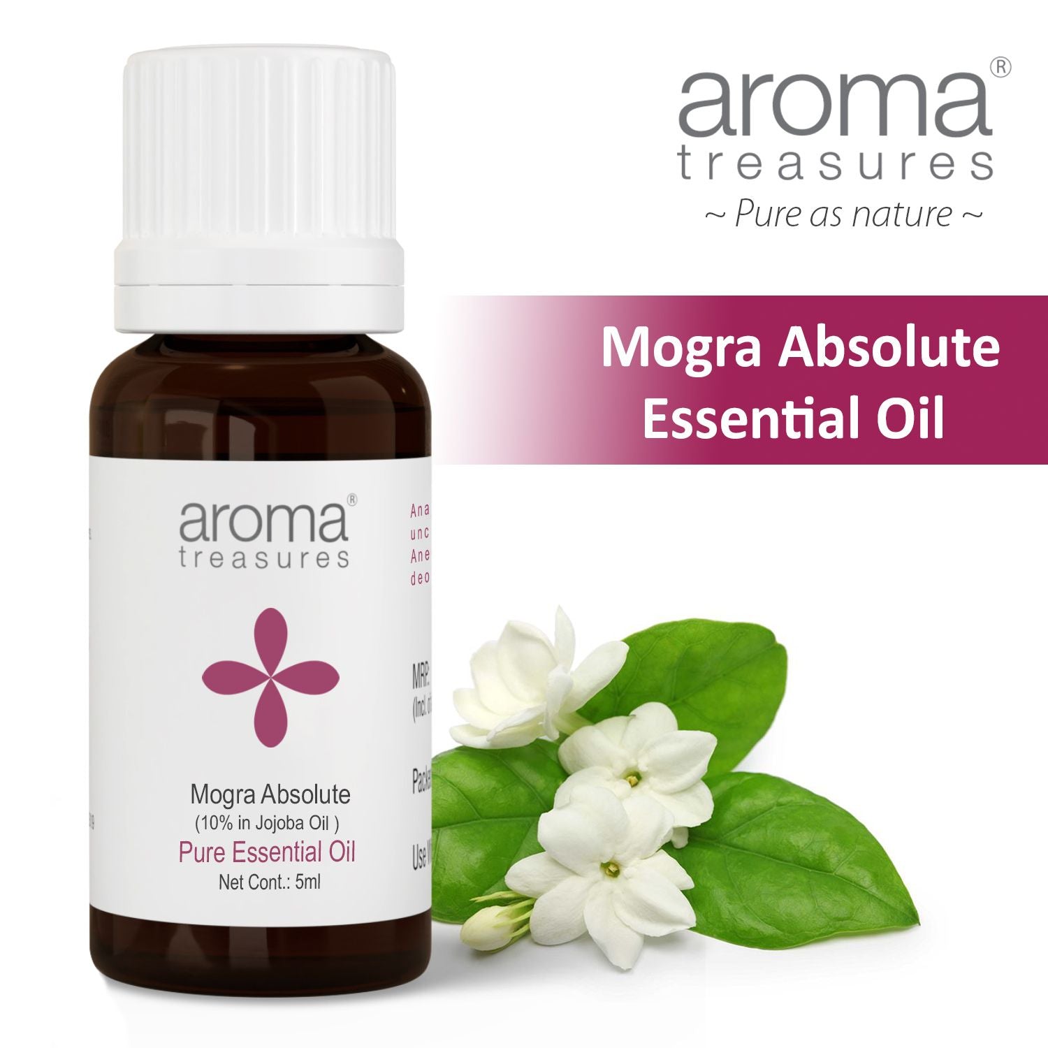 Aroma Treasures Mogra Absolute Essential Oil (10% in Jojoba Oil) - 5ml