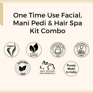 One Time Use Facial, Mani Pedi & Hair Spa Kit Combo