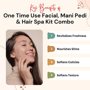 One Time Use Facial, Mani Pedi & Hair Spa Kit Combo