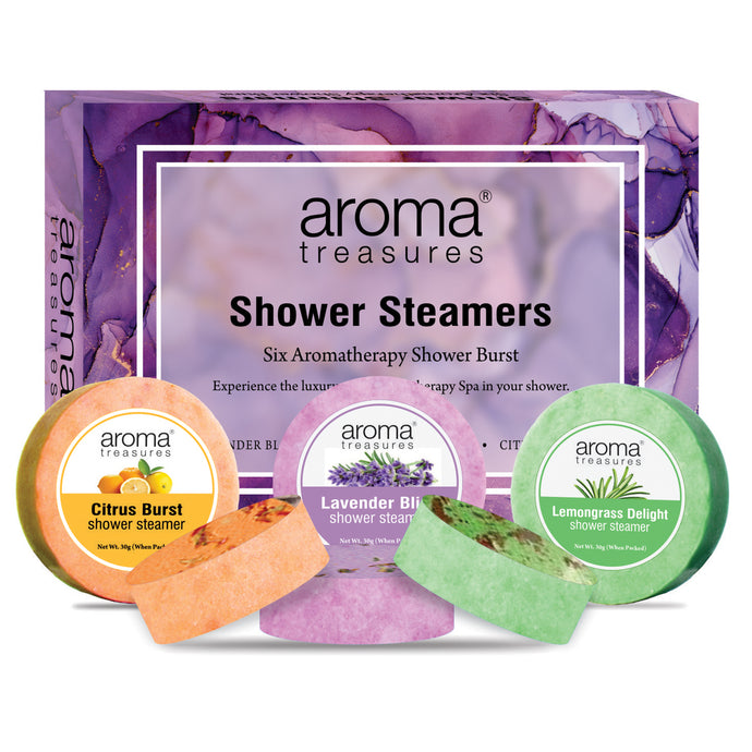 Aroma Treasures Shower Steamers | Aromatherapy Shower Bursts - Lavender, Lemongrass & Orange (Pack of 6) | Relaxing & Energizing Spa Experience | Natural Essential Oils | Gift Set for Wellness