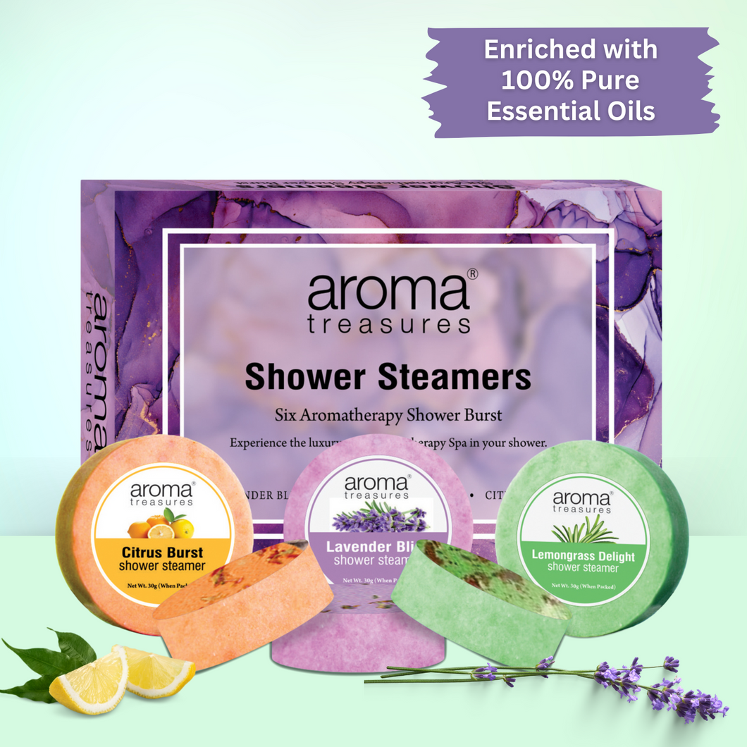 Aroma Treasures Shower Steamers | Aromatherapy Shower Bursts - Lavender, Lemongrass & Orange (Pack of 6) | Relaxing & Energizing Spa Experience | Natural Essential Oils | Gift Set for Wellness