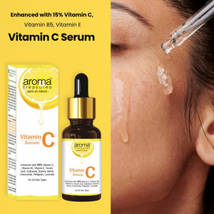 Aroma Treasures Vitamin C Face Serum 30ml | 15% Vitamin C with Ferulic Acid, Vitamin E, B5 | Hydrating & Brightening for all skin types - 30ml