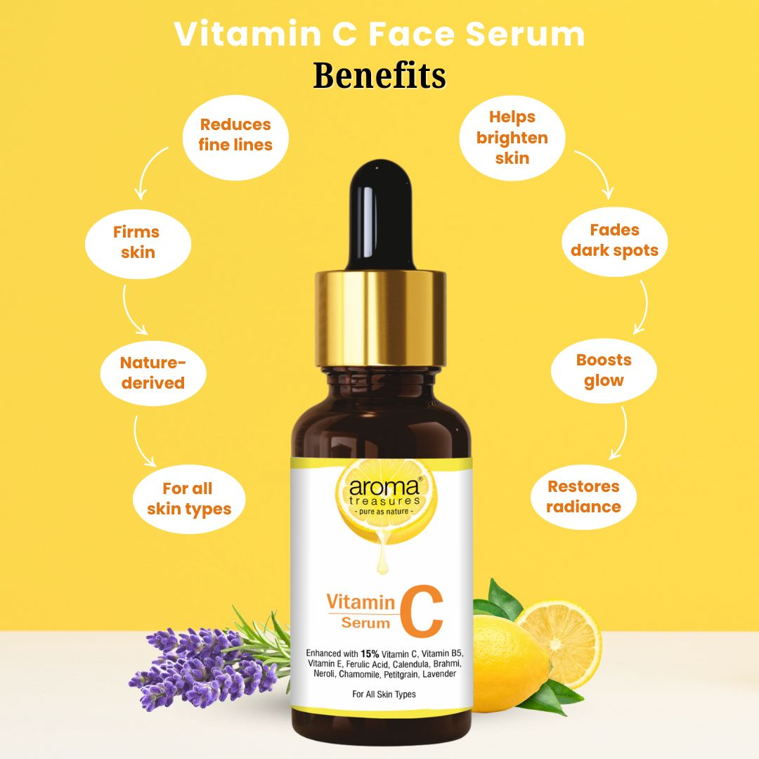 Aroma Treasures Vitamin C Face Serum 30ml | 15% Vitamin C with Ferulic Acid, Vitamin E, B5 | Hydrating & Brightening for all skin types - 30ml