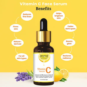 Aroma Treasures Vitamin C Face Serum 30ml | 15% Vitamin C with Ferulic Acid, Vitamin E, B5 | Hydrating & Brightening for all skin types - 30ml