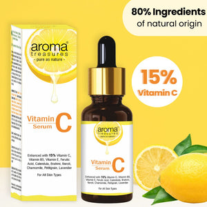 Aroma Treasures Vitamin C Face Serum 30ml | 15% Vitamin C with Ferulic Acid, Vitamin E, B5 | Hydrating & Brightening for all skin types - 30ml