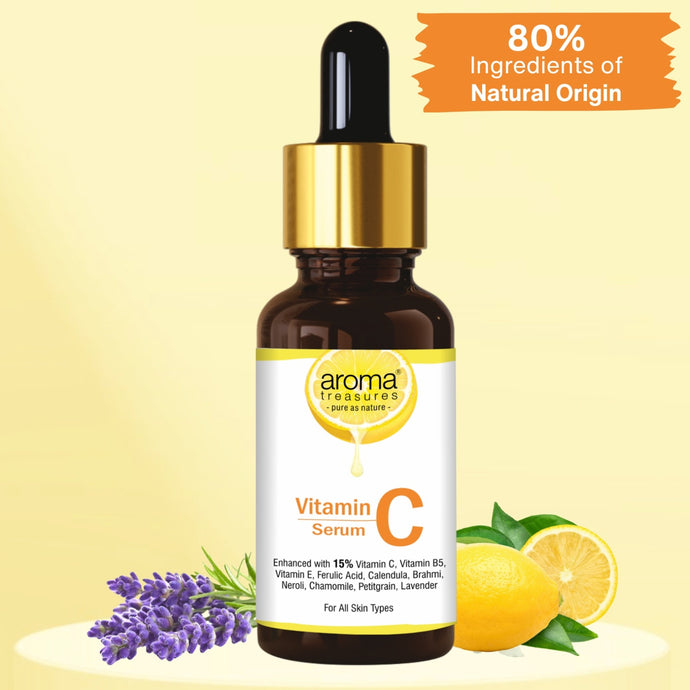 Aroma Treasures Vitamin C Face Serum 30ml | 15% Vitamin C with Ferulic Acid, Vitamin E, B5 | Hydrating & Brightening for all skin types - 30ml