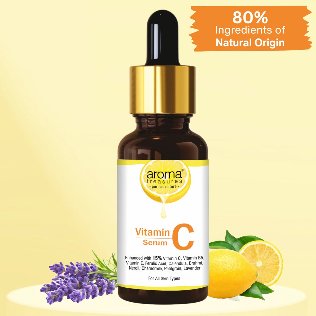 Aroma Treasures Vitamin C Face Serum 30ml | 15% Vitamin C with Ferulic Acid, Vitamin E, B5 | Hydrating & Brightening for all skin types - 30ml